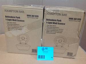 Lot of 2 Belvedere Park 5.16 in. 1-Light Espresso Bronze Indoor Wall Farmhouse Sconce with Frosted Opal Glass by Hampton Bay   Customer Returns See Pictures