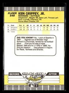 lot 10 image: 1989 Fleer Ken Griffey Jr. Rookie Card #548