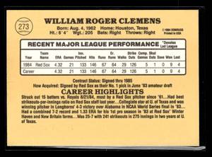 lot 20 image: 1985 Donruss Roger Clemens Rookie Card #273