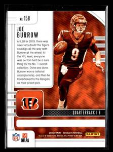lot 35 image: 2020 Absolute Joe Burrow Rookie Card #158
