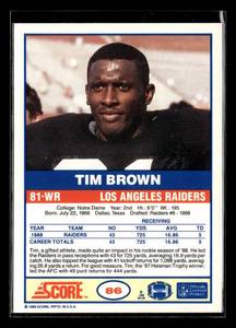 lot 43 image: 1989 Score Tim Brown Rookie Card #86