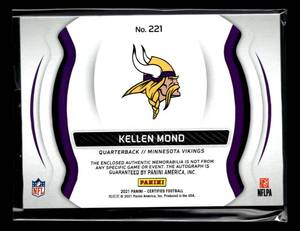 lot 51 image: 2021 Certified Autograph Jersey Kellen Mond Rookie Card #221 Serial #63499