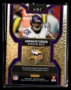 lot 52 image: 2022 Absolute Canton Jersey Patch Adrian Peterson Serial #2249