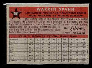 lot 87 image: 1958 Topps Warren Spahn #494