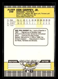 lot 201 image: 1989 Fleer Ken Griffey Jr. Rookie Card #548