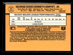 lot 202 image: 1989 Donruss Ken Griffey Jr. Rookie Card #33