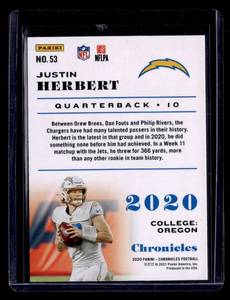 lot 102 image: 2020 Chronicles Pink Justin Herbert Rookie Card #53