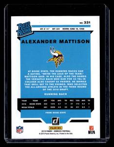 lot 110 image: 2019 Donruss Significant Statistics Alexander Mattison Rookie Card #331 Serial #244500