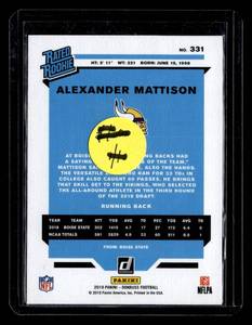 lot 116 image: 2019 Donruss Canvas Alexander Mattison Rookie Card #331