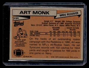 lot 121 image: 1981 Topps Art Monk Rookie Card #194