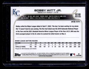 lot 123 image: 2022 Topps Update Rainbow Foil Bobby Witt Jr. Rookie Card #US100