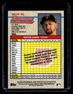 lot 125 image: 2020 Bowman Chrome Retro Blue Refractor Royce Lewis Rookie Card Serial #3899