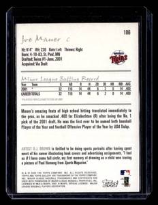 lot 135 image: 2002 Topps Gallery Joe Mauer Rookie Card #186