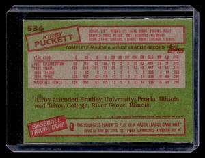 lot 140 image: 1985 Topps Kirby Puckett Rookie Card #536
