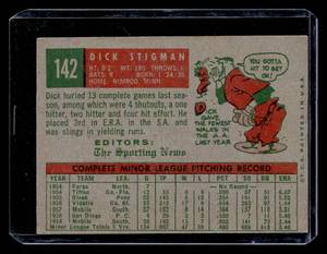 lot 144 image: 1959 Topps Autograph Dick Stigman Rookie Card #142 - Born in Nimrod, Mn