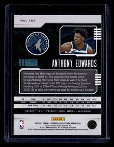 lot 151 image: 2020 Playbook Blue Anthony Edwards Rookie Card #167