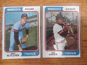 lot 23 image: 1974 Topps Rod Carew #50 & Bert Blyleven #98