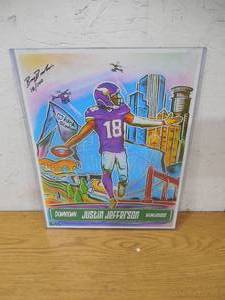 lot 166 image: Justin Jefferson Downtown Original By Barry Broadwine 11x14 Serial #18100 Jeffersons Jersey Number