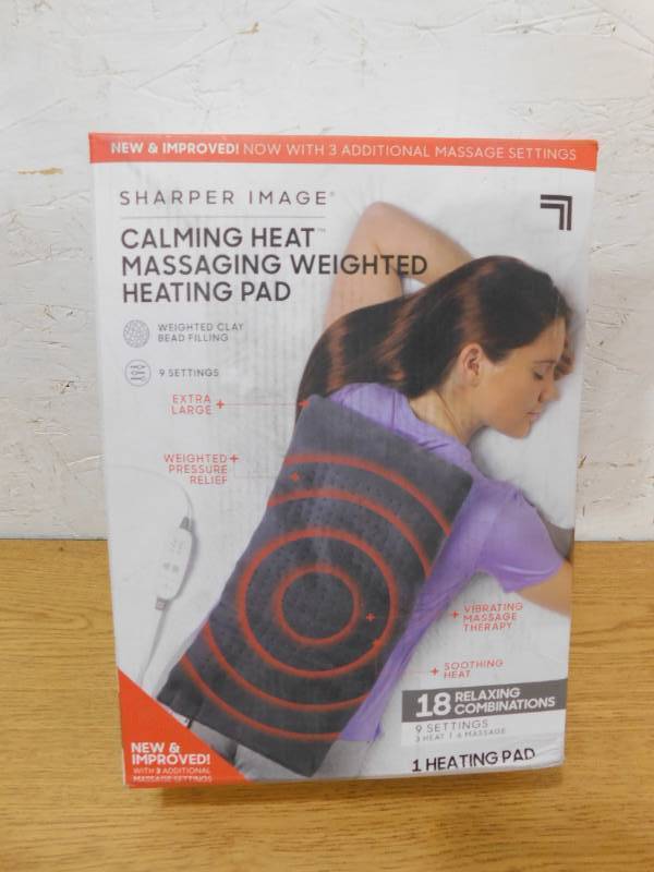 Sharper Image Calming Heat Massaging Weighted Heating Pad, 12 in x 24 in,  Gray