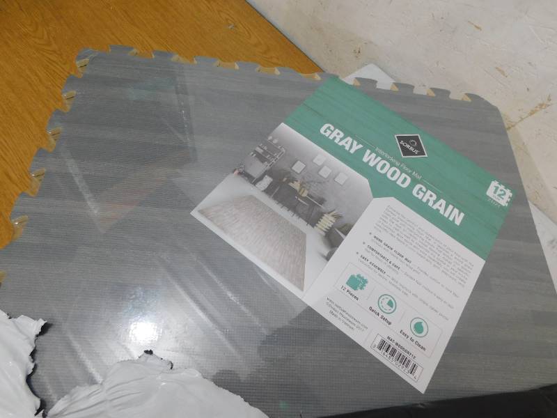 lot 78 image: Sorbus Gray Wood Grain Floor Mats Foam Interlocking Mats 24 in. x 24 in. (24 Tiles)