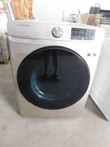 lot 12 image: Samsung 7.5-cu ft Stackable Steam Cycle Smart Electric Dryer (Champagne)