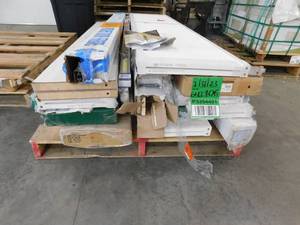 lot 56 image: Pallet lot of Door Items - Bi-fold Doors, Hardware , pocket door frames.