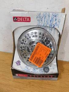 lot 64 image: Delta 8-Spray Patterns 1.75 GPM 6 in. Wall Mount Fixed Shower Head in Chrome