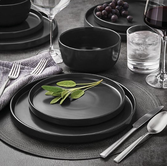 lot 449 image: NEW Members Mark 24 Piece Modern Stoneware Dinnerware Set - Black