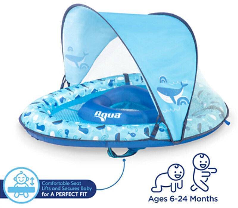 lot 748 image: NEW Aqua Leisure Adjustable Seat Baby Pool Float w Retractable Canopy, Whales