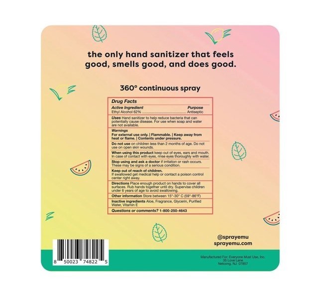 lot 719 image: NEW emu Hand Sanitizer Mist, Variety Pack, 2.2 Fluid Ounce (Pack of 3)