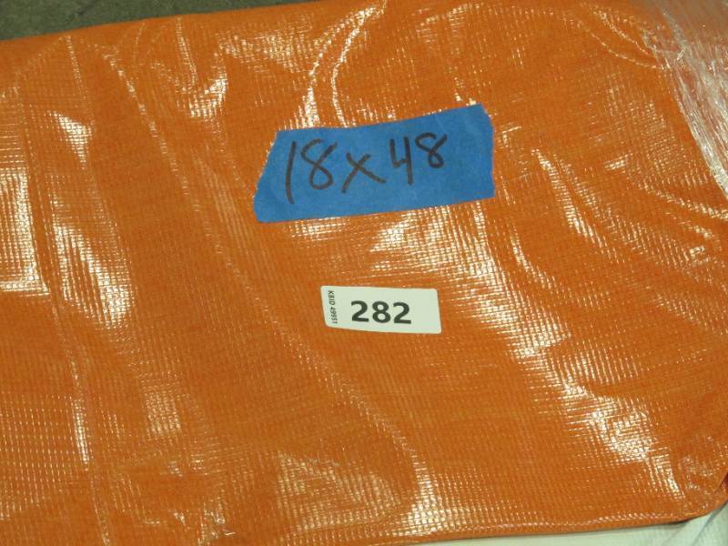 lot 529 image: 18 x 48 9 oz. Black Vinyl Tarp w Advertisement  Reused Billboard  9 mil Lightweight Heavy Duty - A Grade