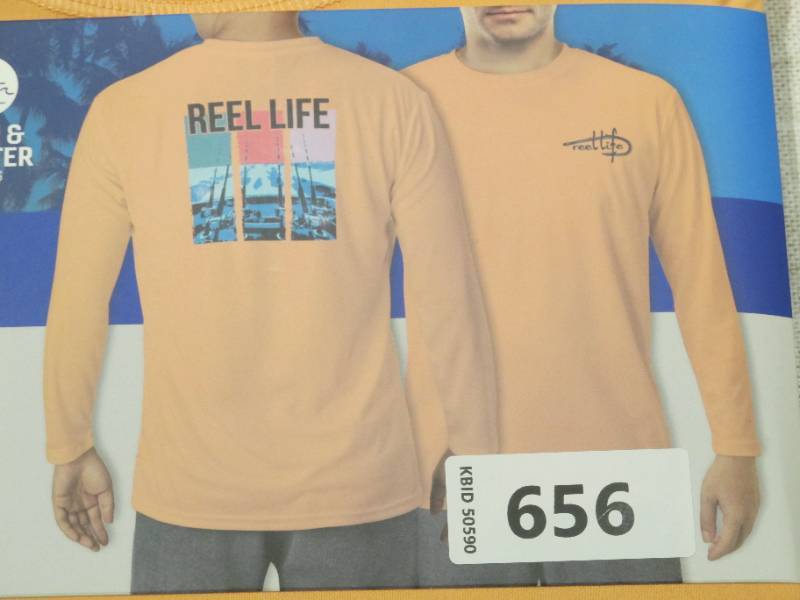  Reel Life Men's Sun Defender Long Sleeve UV Tee, Apricot,  (Large) : Clothing, Shoes & Jewelry
