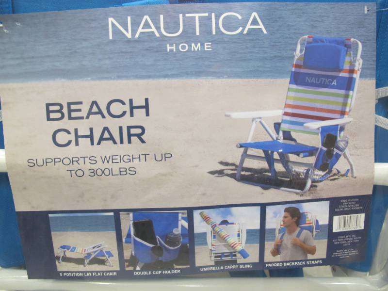 NEW Nautica 5 Position Lay Flat Beach Chair Rainbow Sky Group