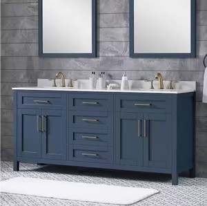 lot 404 image: OVE Decors Tahoe 72 in. W Bath Vanity in Midnight Blue with Cultured Marble Vanity Top in White with White Basins - DAMAGED