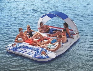 lot 489 image: NEW Members Mark Floating Island With Canopy - Patriotic Tie Dye