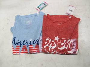 lot 647 image: NEW 2 Pack of Womens Patriotic T-Shirts - Red and Baby Blue - Size Medium