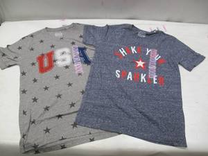 lot 654 image: NEW 2 Pack of Womens Patriotic T-Shirts - Light Gray and Charcoal - Size X-Large