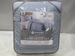 lot 567 image: NEW Members Mark Down Alternative Comforter Set TwinTwin XL - Soft Silver