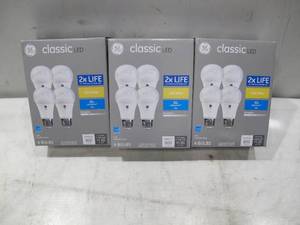 lot 664 image: NEW GE Classic 60-Watt EQ A19 Dimmable LED Light Bulb (4-Pack, Soft White) x 3 - 12 Bulbs Total