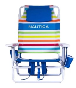 lot 668 image: NEW Nautica 5-Position Lay Flat Beach Chair Rainbow