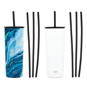 lot 669 image: NEW Simple Modern 2pack 24oz Stainless Steel Classic with Six Bonus Straws - Ocean Geode and Winter White