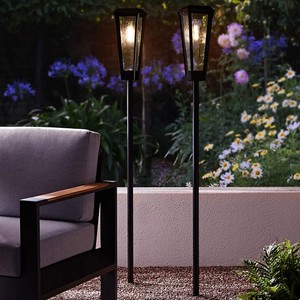 lot 674 image: NEW Members Mark 2-Piece Draper Solar Lamp Set - Satin Black Finish