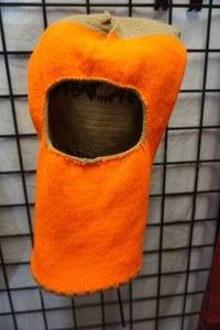 lot 142 image: Full Face Cover Knit Reversible Stocking Cap Camo and Blaze Orange