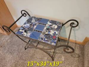 lot 21 image: Wrought Iron Mosaic Seat Footstool