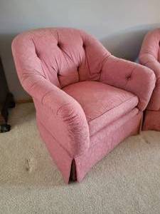 lot 48 image: Romantic Ethan Allen Pink Tufted Chairs