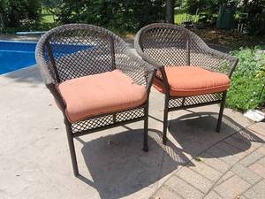 lot 17 image: Black Outdoor Wicker Chair Pair