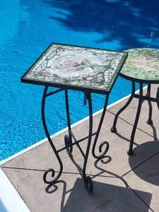 lot 197 image: Mosaic Tile Top Plant Stand Pair