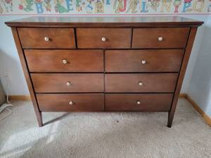 lot 93 image: Contemporary Mocha 9 Drawer Vanity Dresser