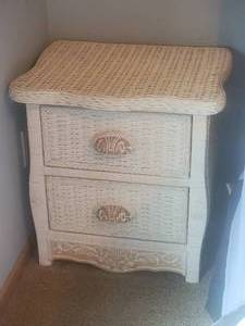 lot 109 image: Adorable White Wicker Bedside Table