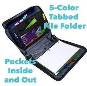 lot 28 image: Case-it The Mighty Zip Tab Zipper Binder - 3 Inch O-Rings - 5 Color Tab Expanding File Folder - Multiple Pockets - 600 Sheet Capacity - Comes With Shoulder Strap
